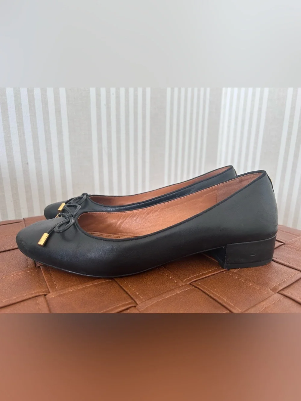 TORY BURCH Brooke Bow 25MM  Black Ballet Nappa Leather Heels Women’s Size 8.5